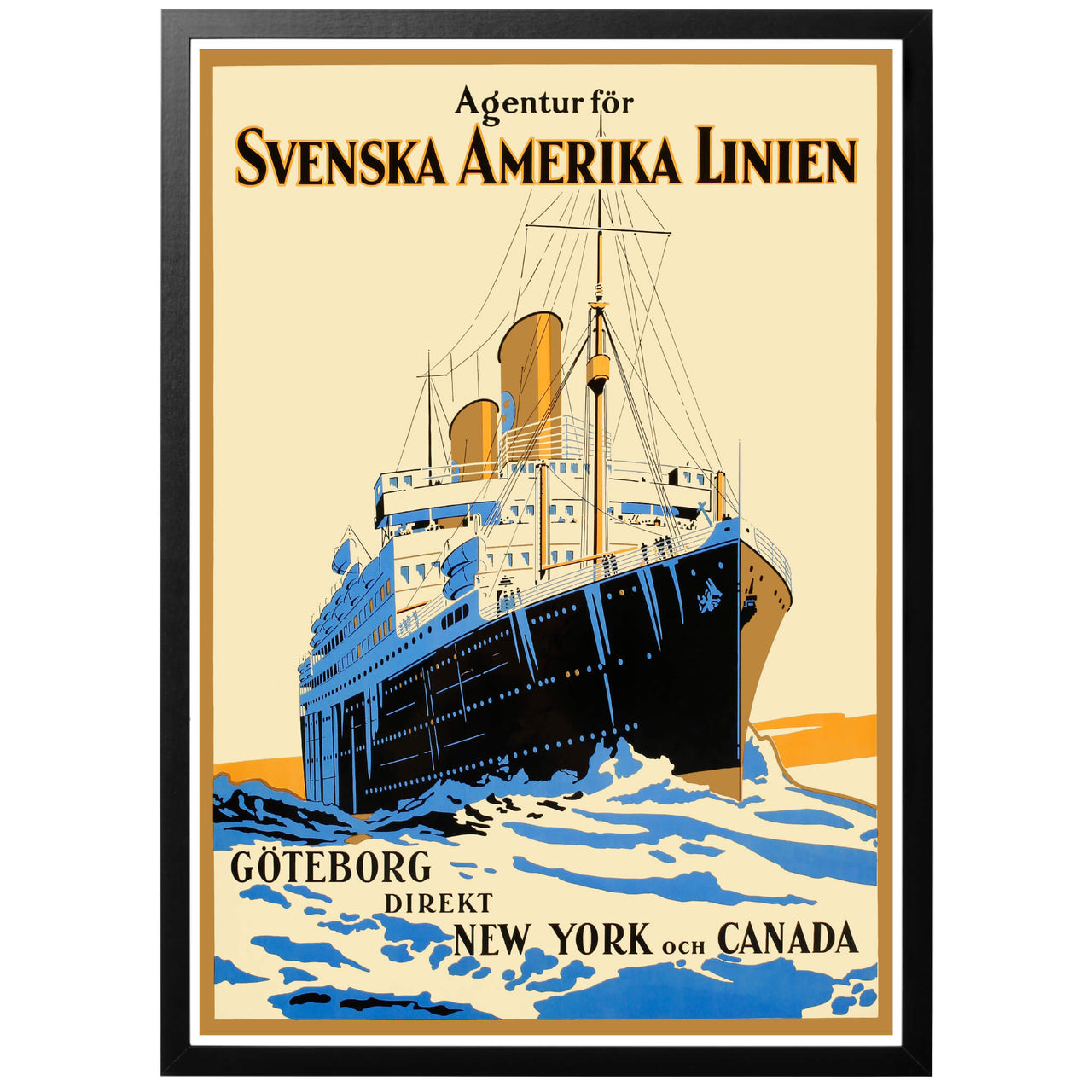 Svenska Amerika Linien Poster, svensk reseposter, med ram