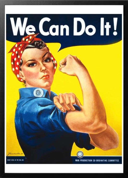 Rosie the Riveter böjer på armen och visar att kvinnor kan