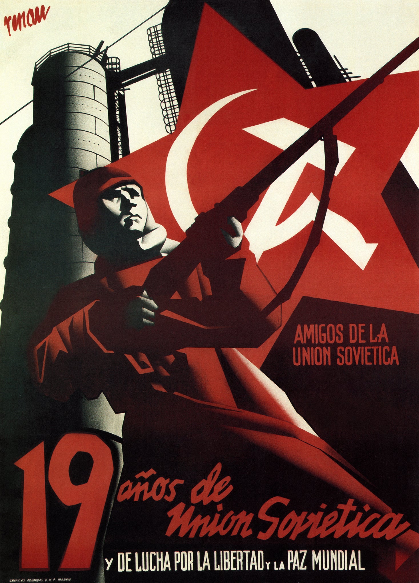 19 år av Sovjetunionen vintage propagandaaffisch utan ram