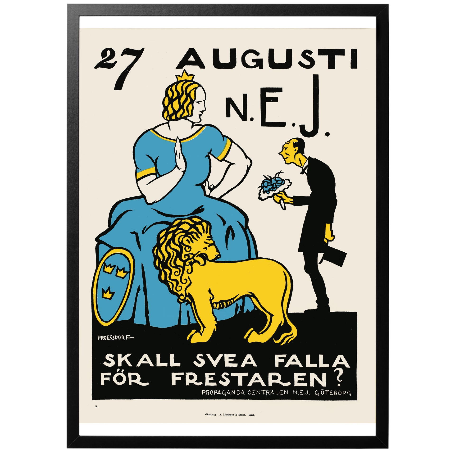 27 augusti Nej Svensk politisk poster med ram