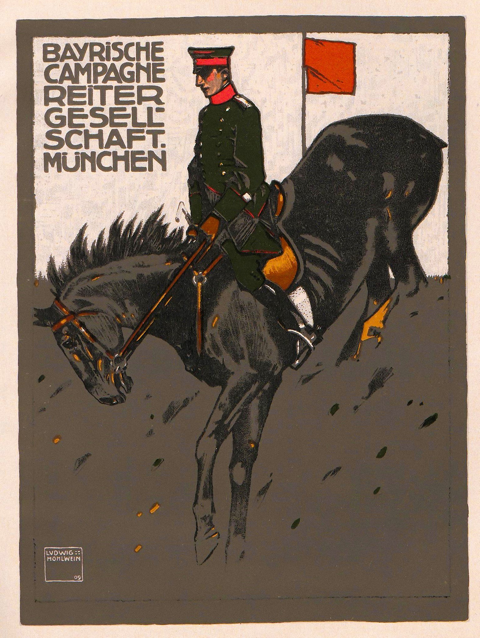 Bayerska kampanj Ridsportsällskapet Munchen vintage poster utan ram