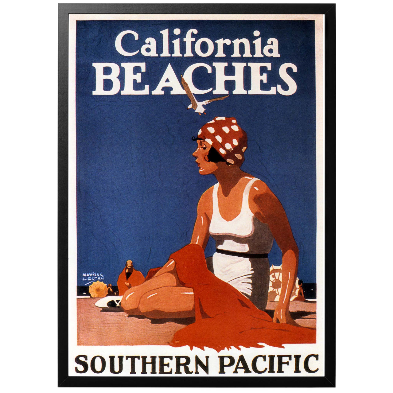 Kaliforniska Stränder vintage reseposter med ram