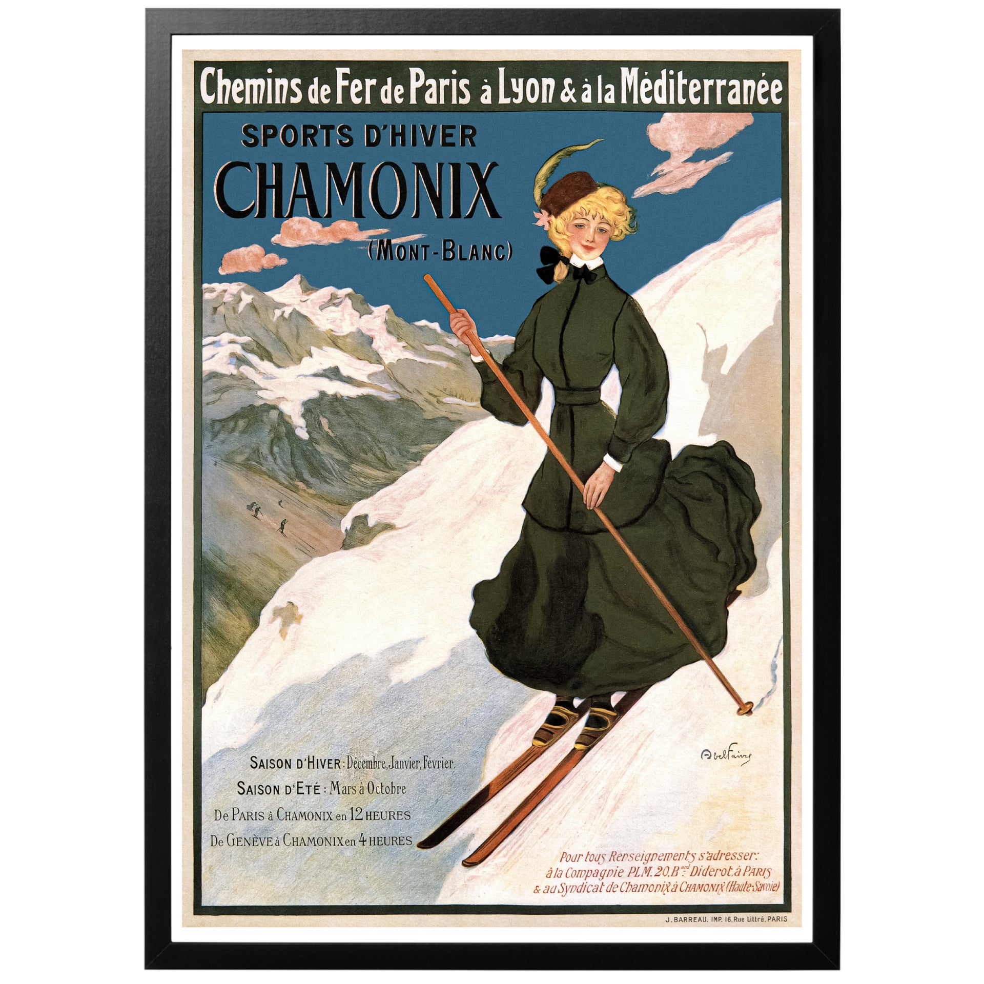 Chamonix vintersport vintage poster med ram