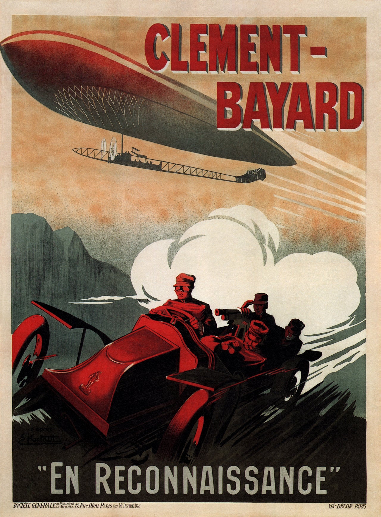 Clement Bayard vintage automotive poster without frame