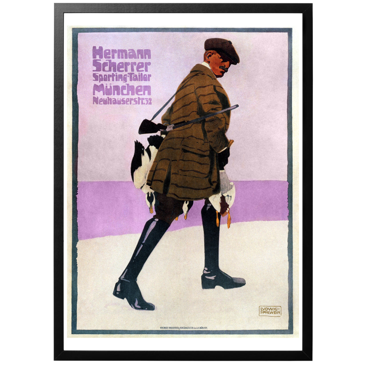 Hermann Scherrer Sporting Tailor vintage modeaffisch med ram