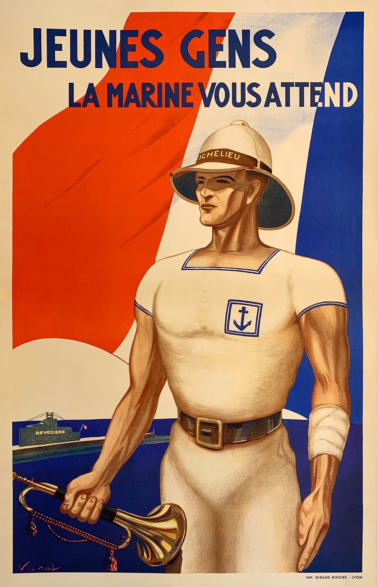 Unga män, Marinen väntar på dig vintage fransk poster utan ram 