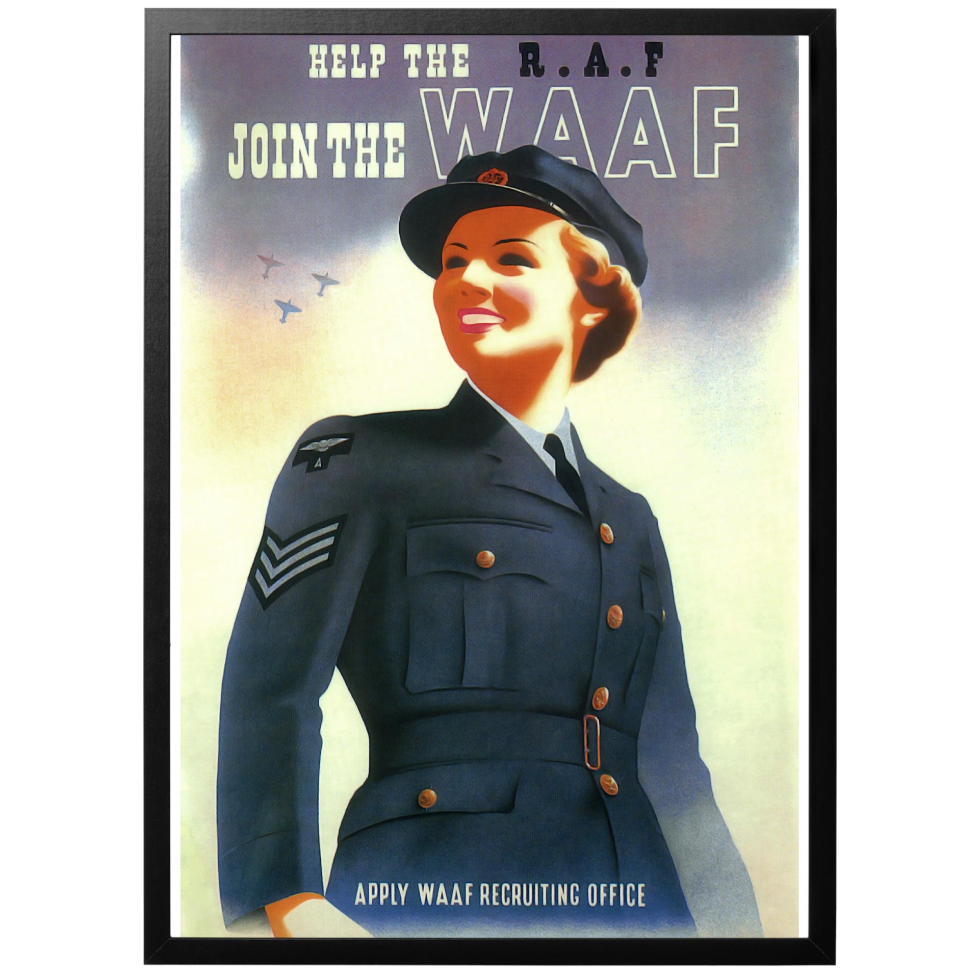anslut till WAAF vintage WW2 poster med ram