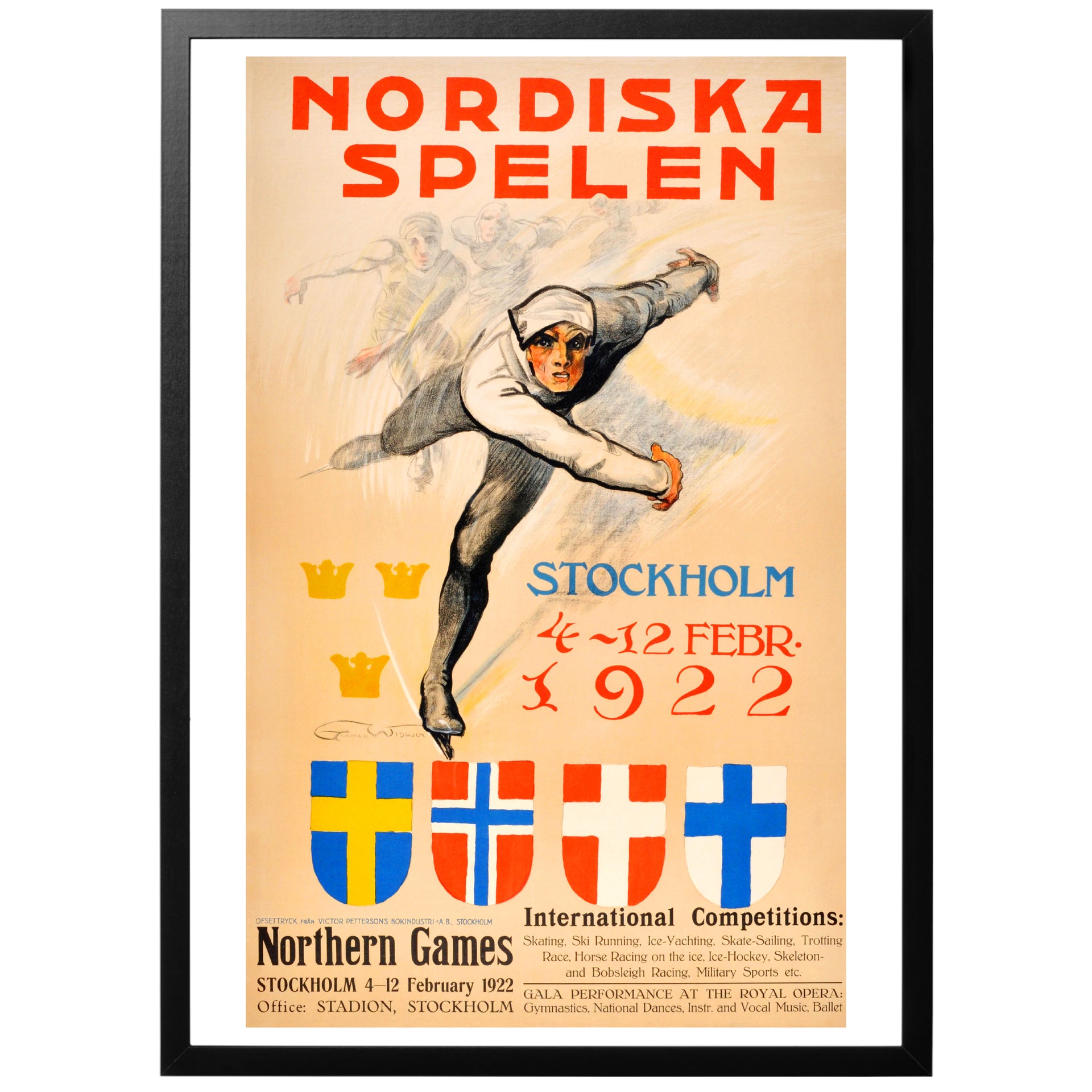 Nordiska spelen vintage sportaffisch med ram