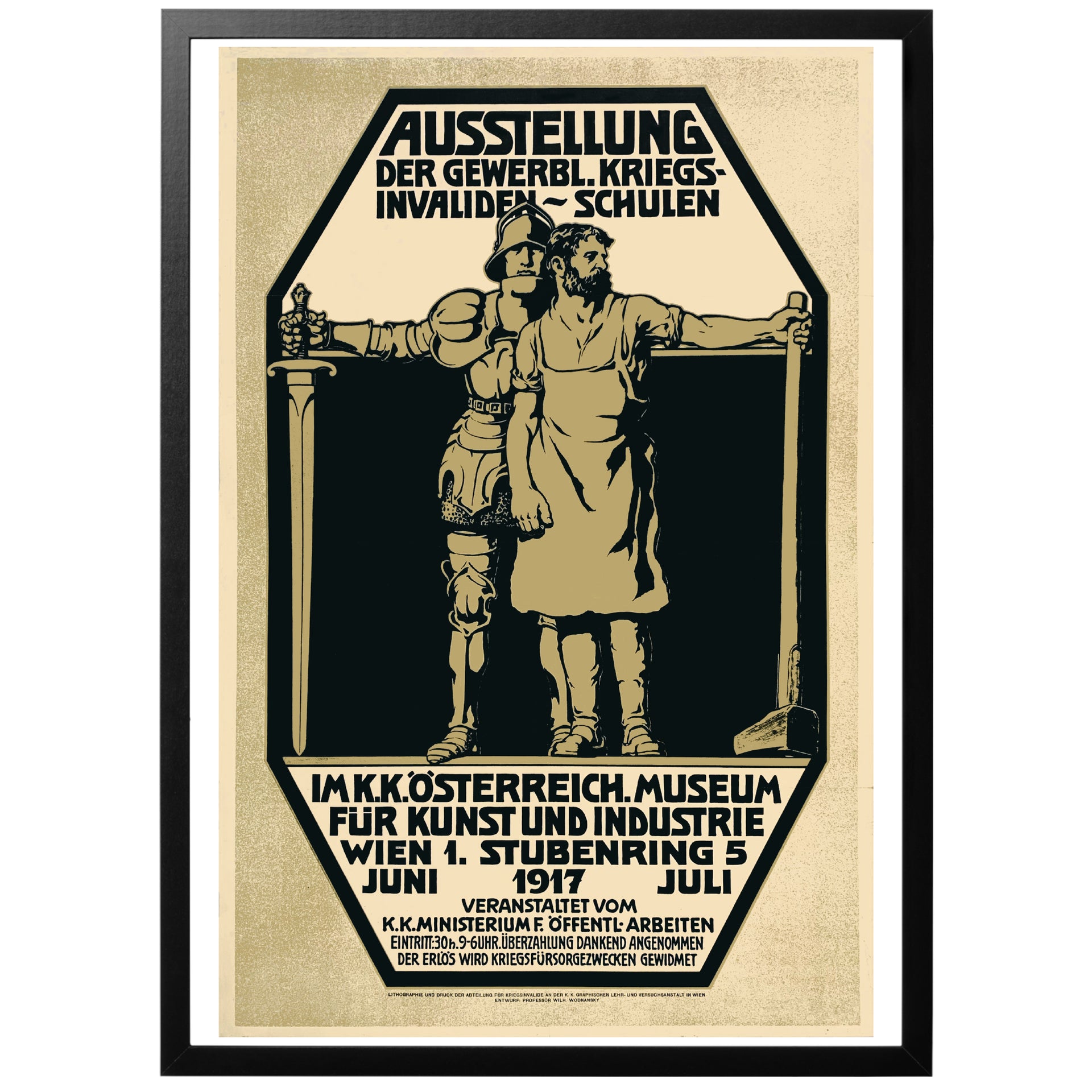 inramad affisch för utställning för krigsinvalider tysk ww1