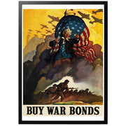 Buy war bonds Sv - "Köp krigsobligationer" Amerikansk WWII affisch. Andra världskrigsposter från USA 1942. Ett mäktigt motiv där landsfadern, Uncle Sam, ses överblicka framryckande trupper. 
