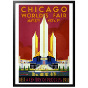 Chicago världsmässa vintage reseposter med ram