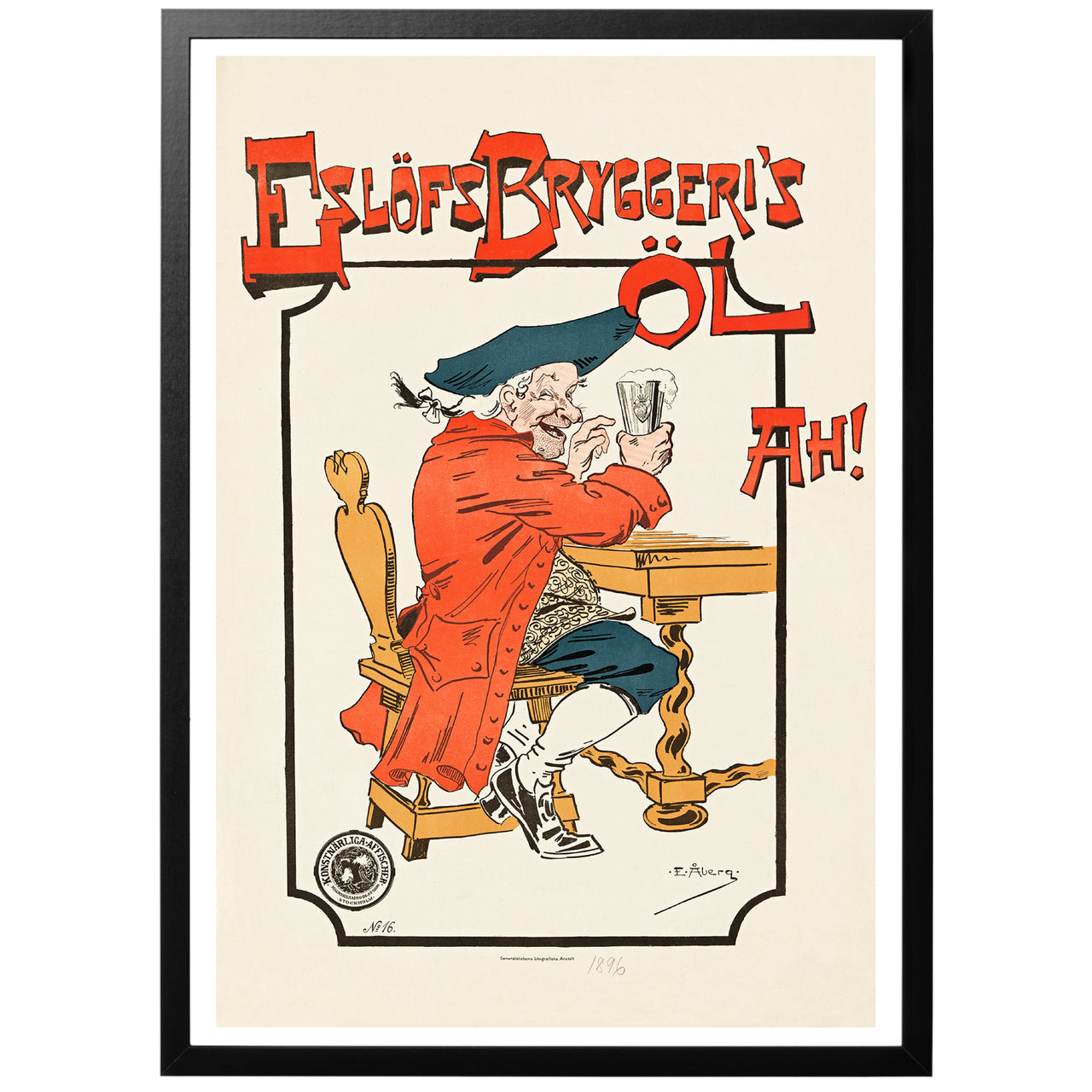Eslöfs bryggeris öl vintage poster with frame