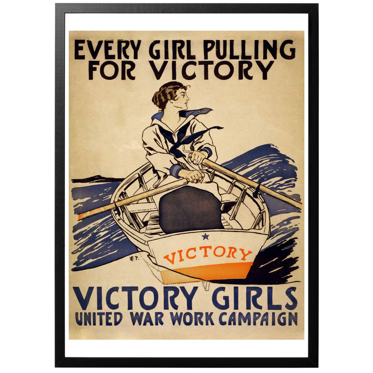 Every Girl Pulling For Victory. Victory Girls. United War Work Campaign - Alla flickor ror för seger. Amerikansk WWI affisch från 1918. Tryckt i vår egen anläggning i Sverige!