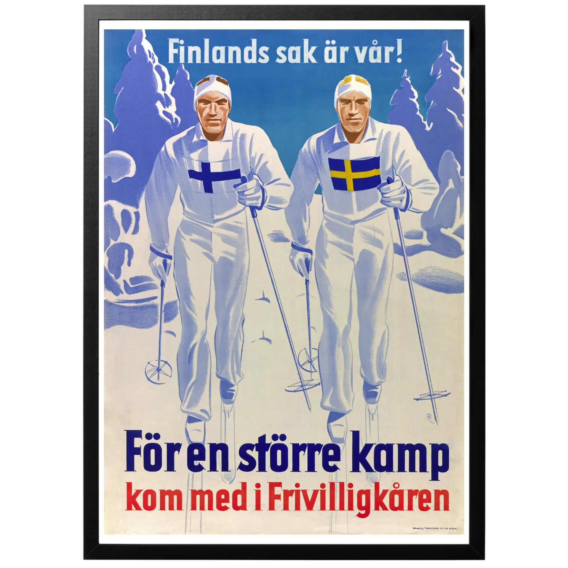 Svensk propagandaaffisch från 1940 som uppmanar den svenska befolkningen att bistå sitt brödrafolk i öster. Totalt kom ca 8000 svenskar att delta i det finska vinterkriget.