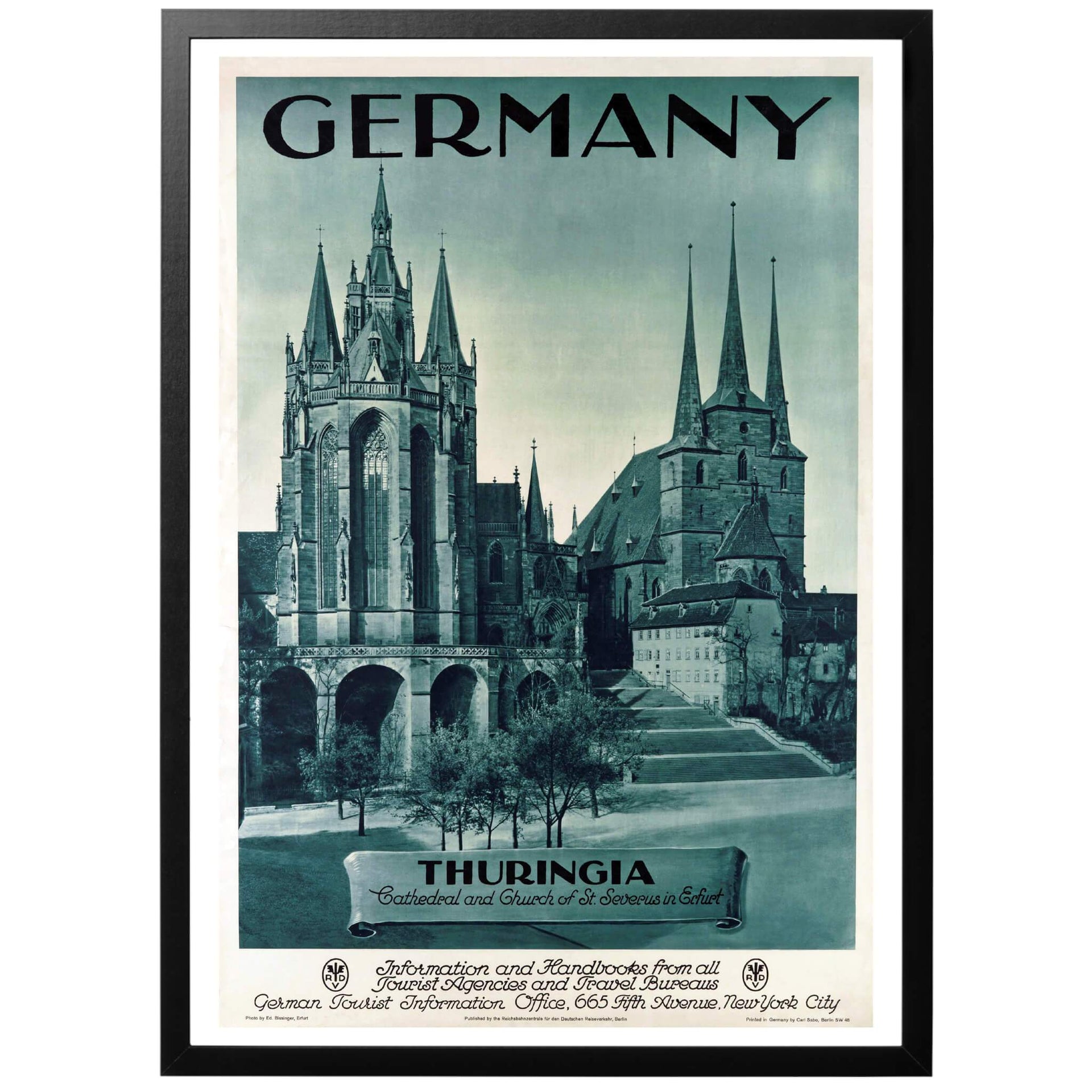 Germany Thuringia - Cathedral and St. Severius Church In Erfurt Tysk reseaffisch från 1935. Konstnär Georg Westermann och fotot är taget av Paul John. En reseaffisch för Tyska Thüringen. På bilden ser vi Katedral och St. Severus kyrkan i staden Erfurt, Thüringens "huvudstad"