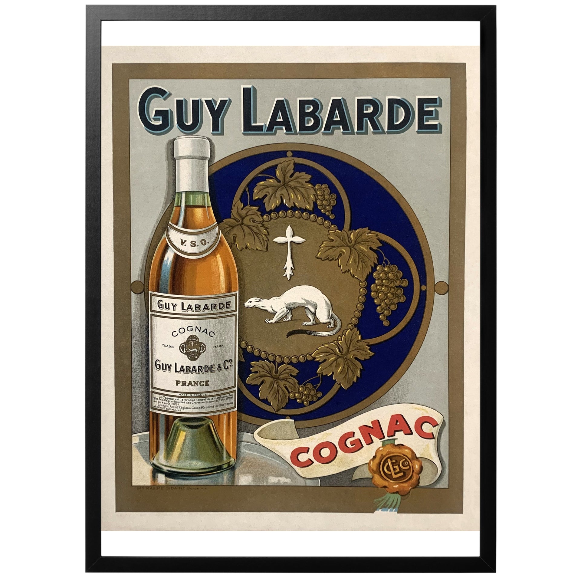 Guy Labarde vintage cognac poster med ram