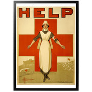 HELP Sv - "Hjälp" Australisk WWI affisch från 1915 av: David Henry Souter, (1862-1935). Denna första världskrigs affisch är designad av David Henry Souter, postern avbildar en australiensisk Röda Korset sjuksköterska under första världskriget. Som alltid digitalt restaurerad och tryckt på Hahnemühle papper!