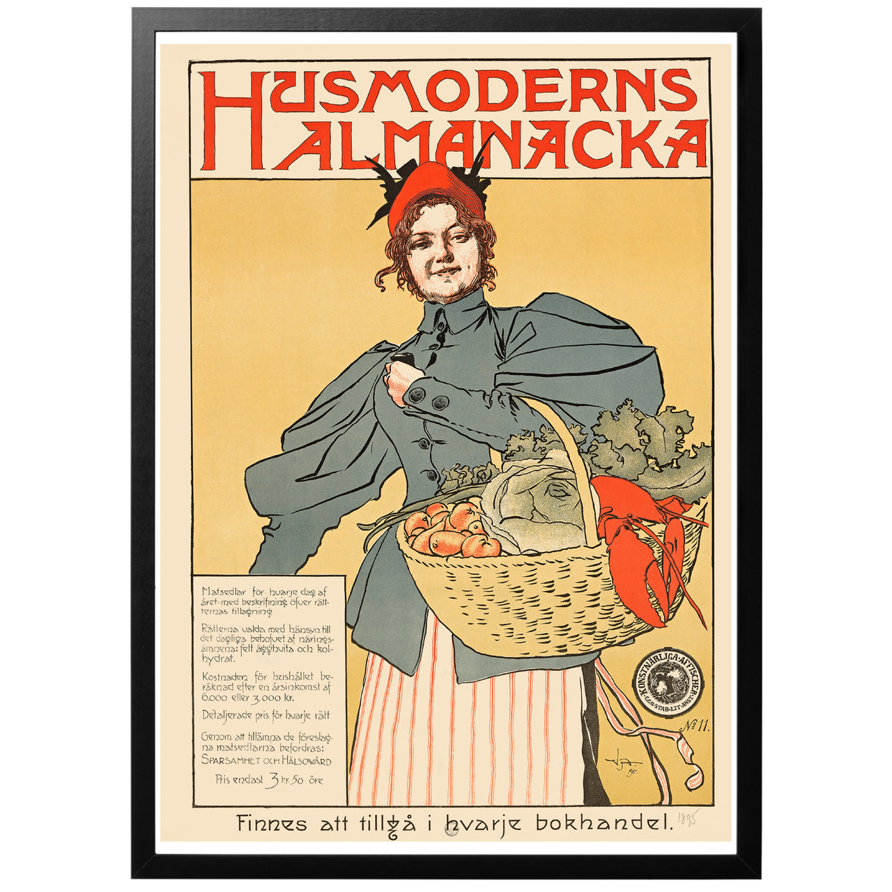 Husmoderns almanacka vintage poster med ram
