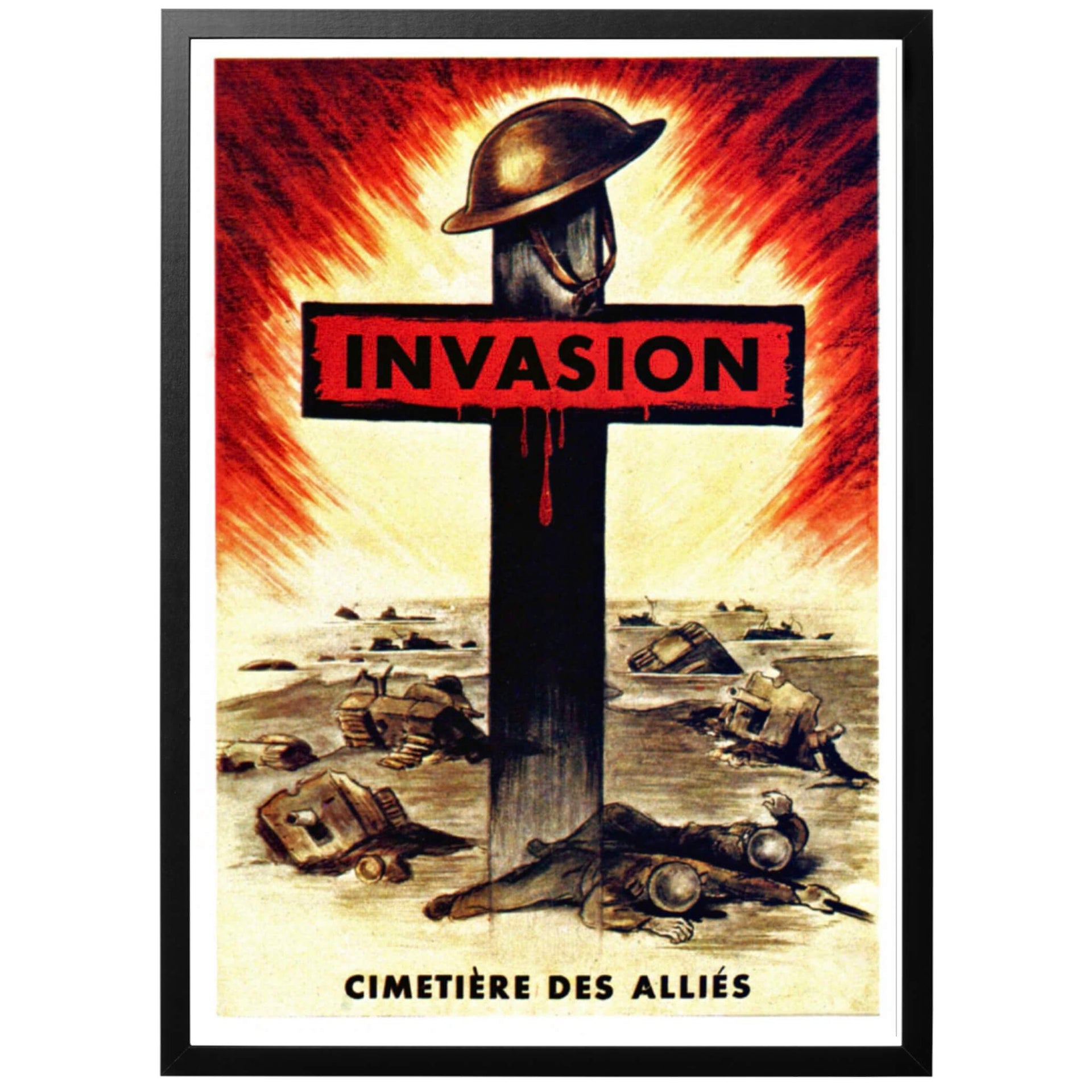 Invasion - Cimetiere des allies - Invasion - de allierades kyrkogård. Ett talande motiv från Vichy-Frankrike och slutet av 1942. Ett för tiden inte helt otänkbart scenario efter den katastrofala allierade räden vid Dieppe tidigare samma år. För tyskarna blev den en propagandaseger.