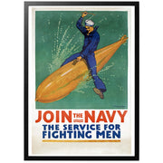 Join the Navy - The service for fighting men Sv - "Gå med i flottan - vapengrenen för stridande män" Amerikansk WWI affisch Konstnär: Babcock. Postern ger uttryck för en sorglös och rolig tid i marinens tjänst på ett lekfullt sätt. 
