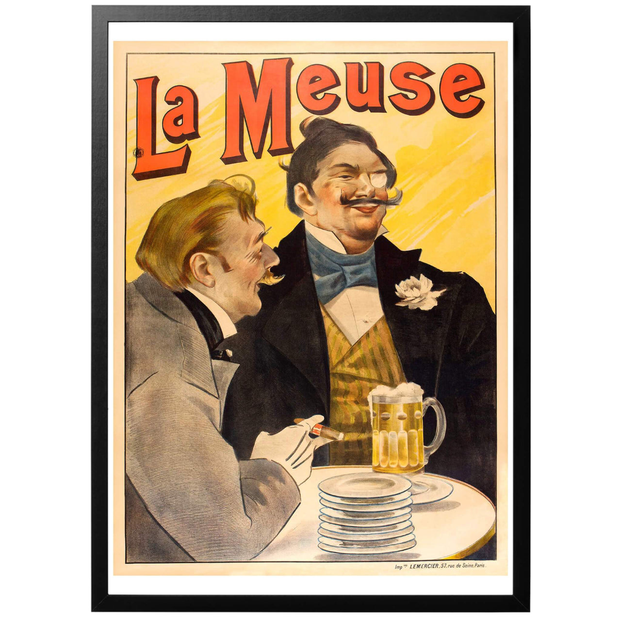 La Meuse Sv - (Namnet på ölet och floden med samma namn) Fransk ölaffisch från 1895. Konstnär: Luděk Marold​. Denna franska affisch målades av den tjeckiska konstnären Ludek Marold för La Meuse, det franska ölet från Bar-le-Duc vid Meuse-floden. Tryckt omkring 1895 och är ikonisk för belle époque-stilen. 