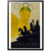 En riktigt ståtlig poster för att marknadsföra sommar-OS 1936 i Berlin. Publicerad av tyska järnvägens huvudkontor för turisttrafik, samt propagandakommittén för olympiska spelen.