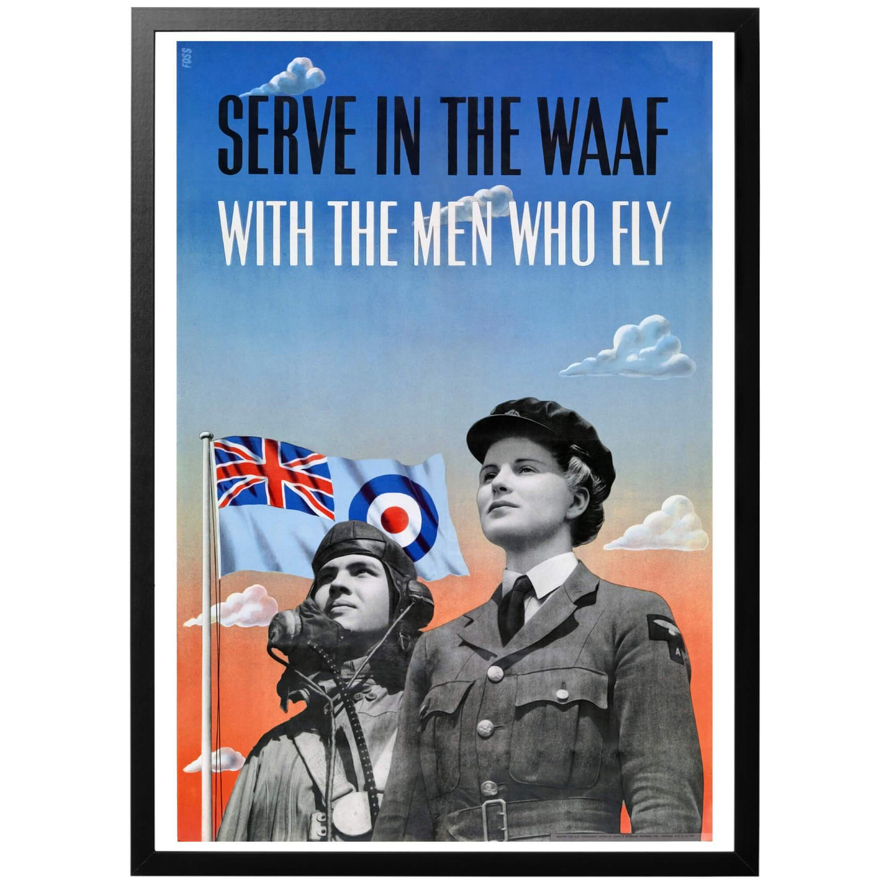 Serve in the WAAF with the men who fly Sv - "Tjänstgör i WAAF med männen som flyger" Brittisk WWII affisch från 1943 .WAAF - Women's Auxiliary Air Force, var som störst 1943 och hade då 180 000 medlemmar och över 2 000 kvinnor som ansökte om inträden varje vecka. 