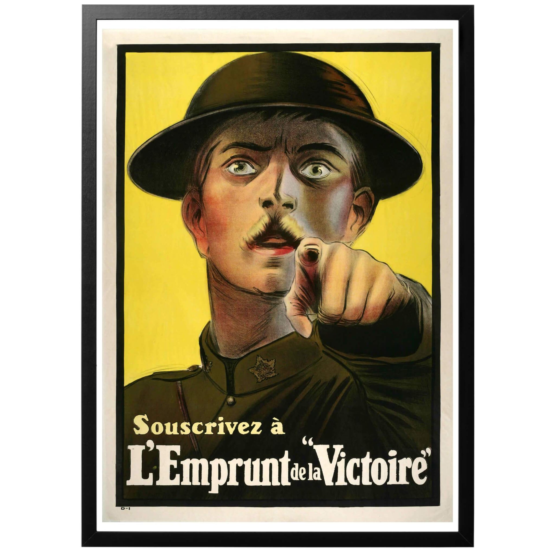 Souscrivez à L'emprunt de la Victoire -Prenumerera på segerlånet -  En kanadensisk franskspråkig poster från 1916 där det uppmanas till köp av krigsobligationer. Postern använder sig av det populära temat med att en man pekar åt betraktaren som då ska känna sig träffad. Köp den hos World War Era!