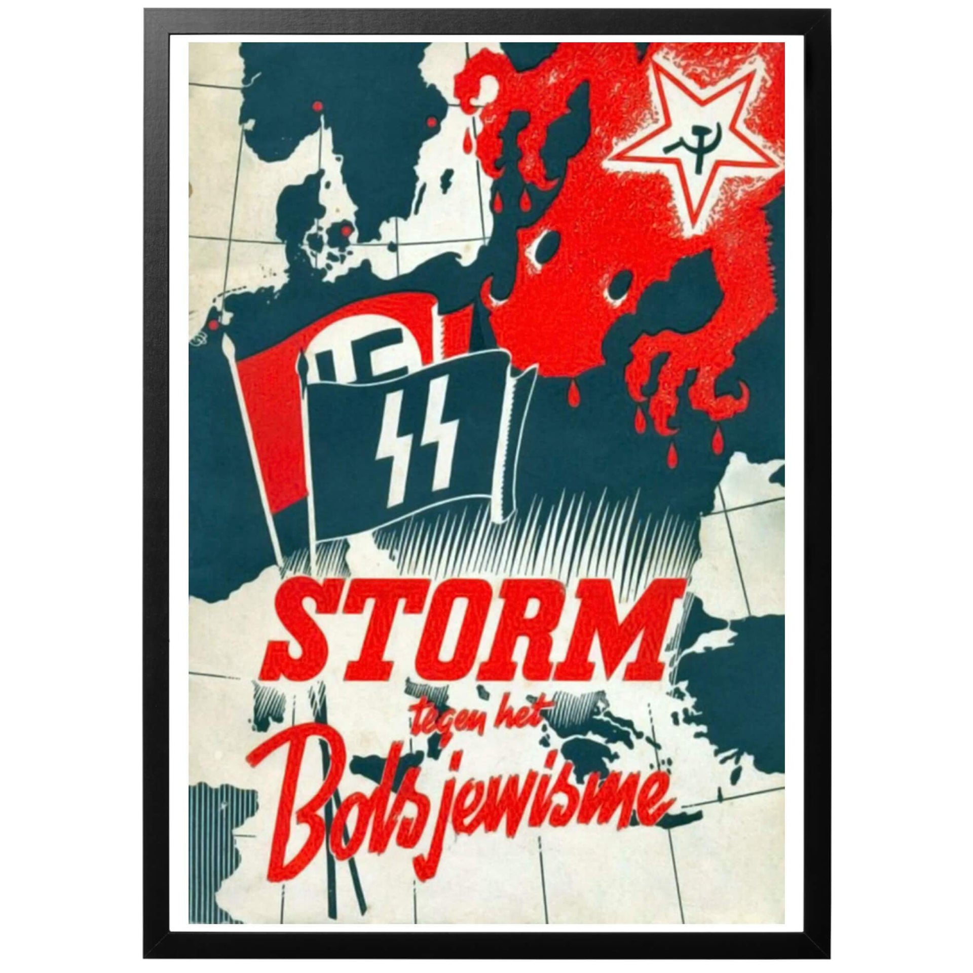 Storm tegen het Bolsjewisme - "Storm mot bolsjevismen" Nederländsk WWII affisch Årtal: 1943 Konstnär: Okänd Affischens historia Nederländsk propagandaposter utgivet av den nazistiska propagandatidningen "Storm SS". Köp till inramning - läs mer om våra ramar!